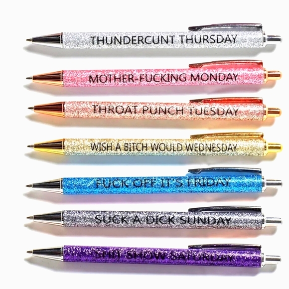 Accessories - Set of Seven Glittery Adult Humor Pens